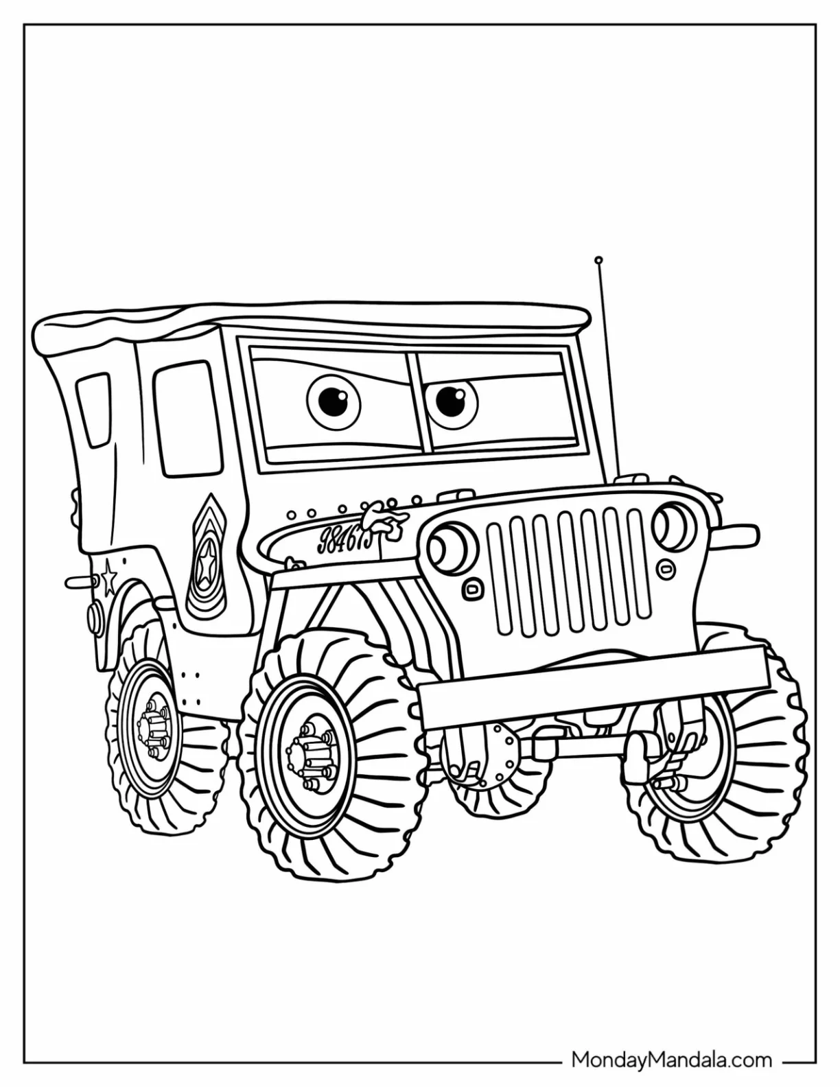 Cars Coloring Page of Sarge For Kids coloring page