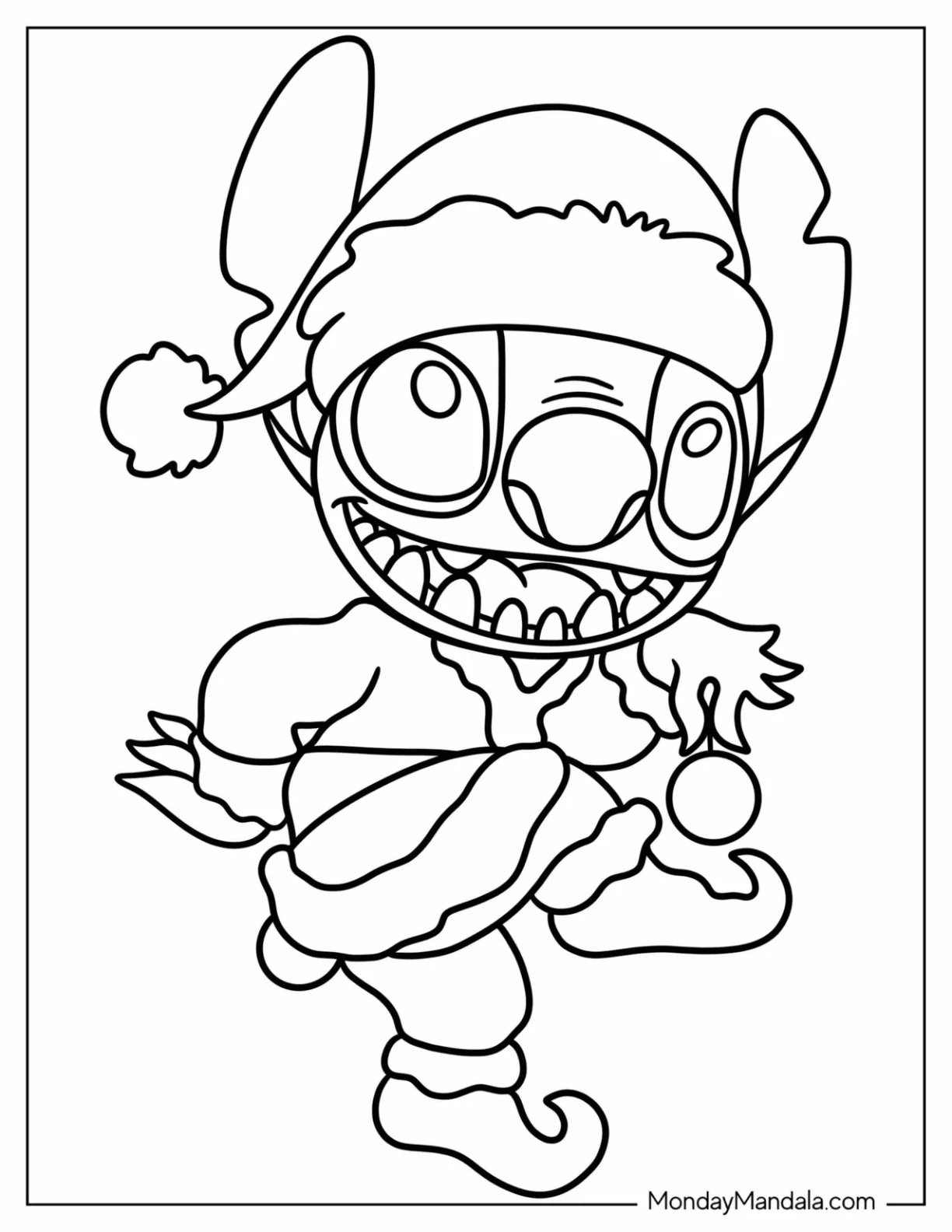 Disney Christmas Coloring Page Of Smiling Stitch In Santa Hat For Preschoolers coloring page