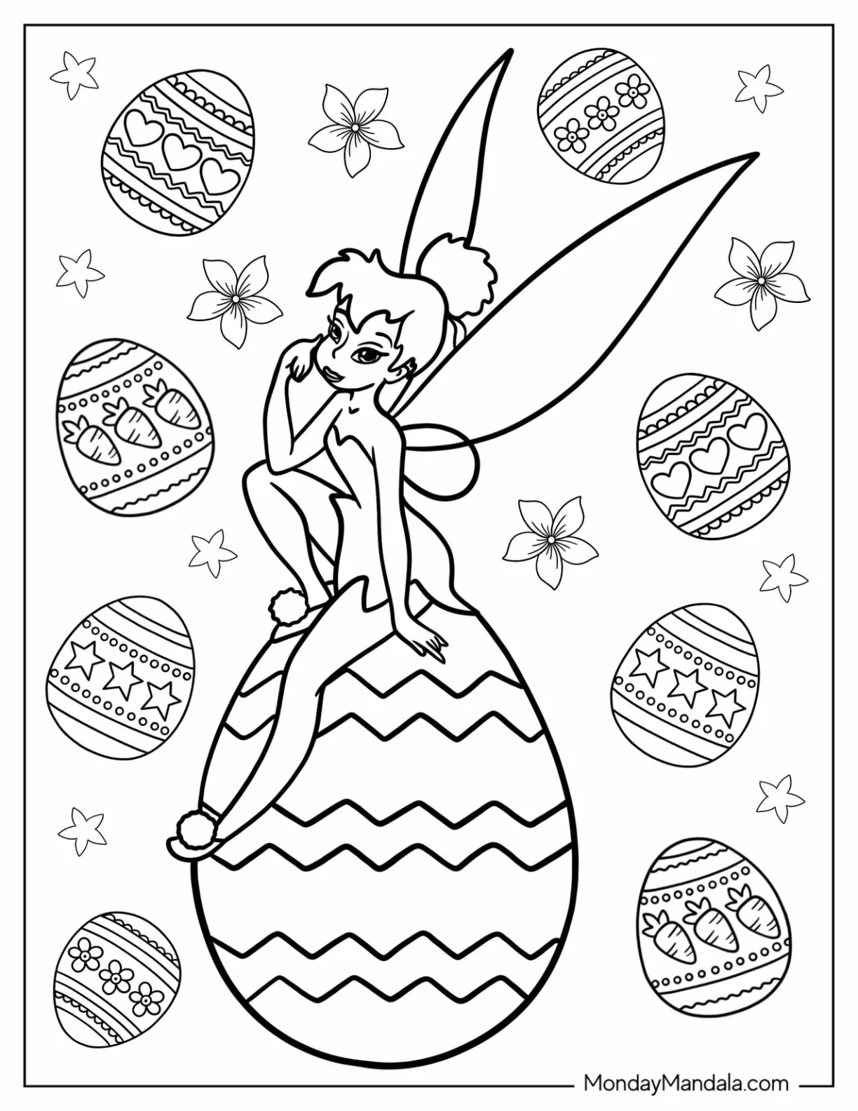 Cute Tinker Bell Sitting On An Disney Easter Coloring Page Egg coloring page