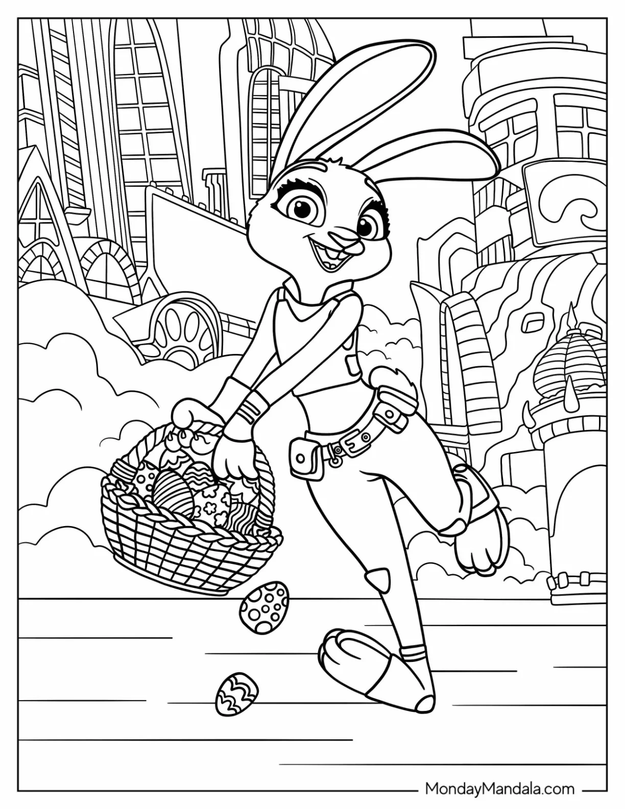 Judy Hopps In Zootopia Carrying Basket Of Disney Easter Coloring Page Eggs coloring page