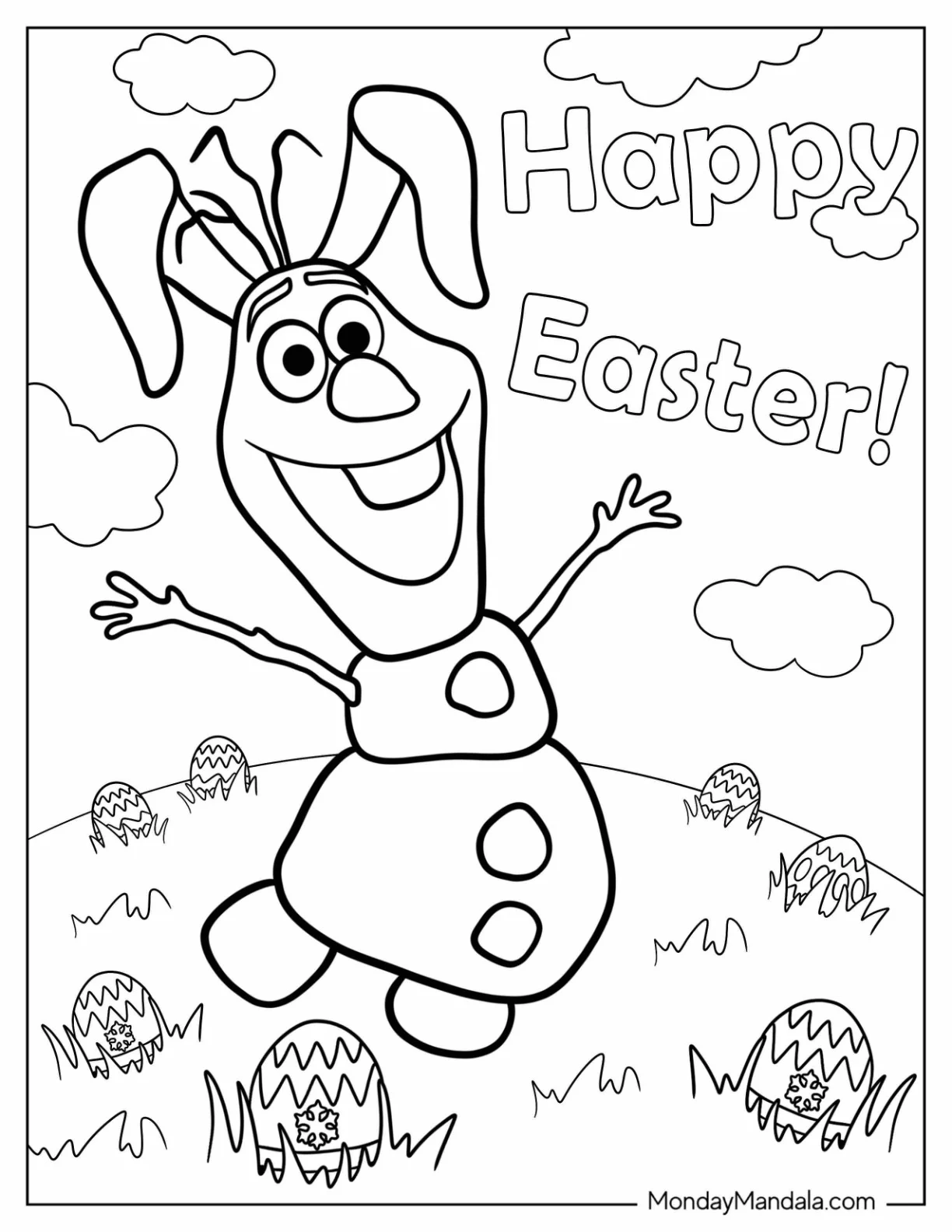 Olaf With Bunny Ears In Field With Disney Easter Coloring Page Eggs coloring page