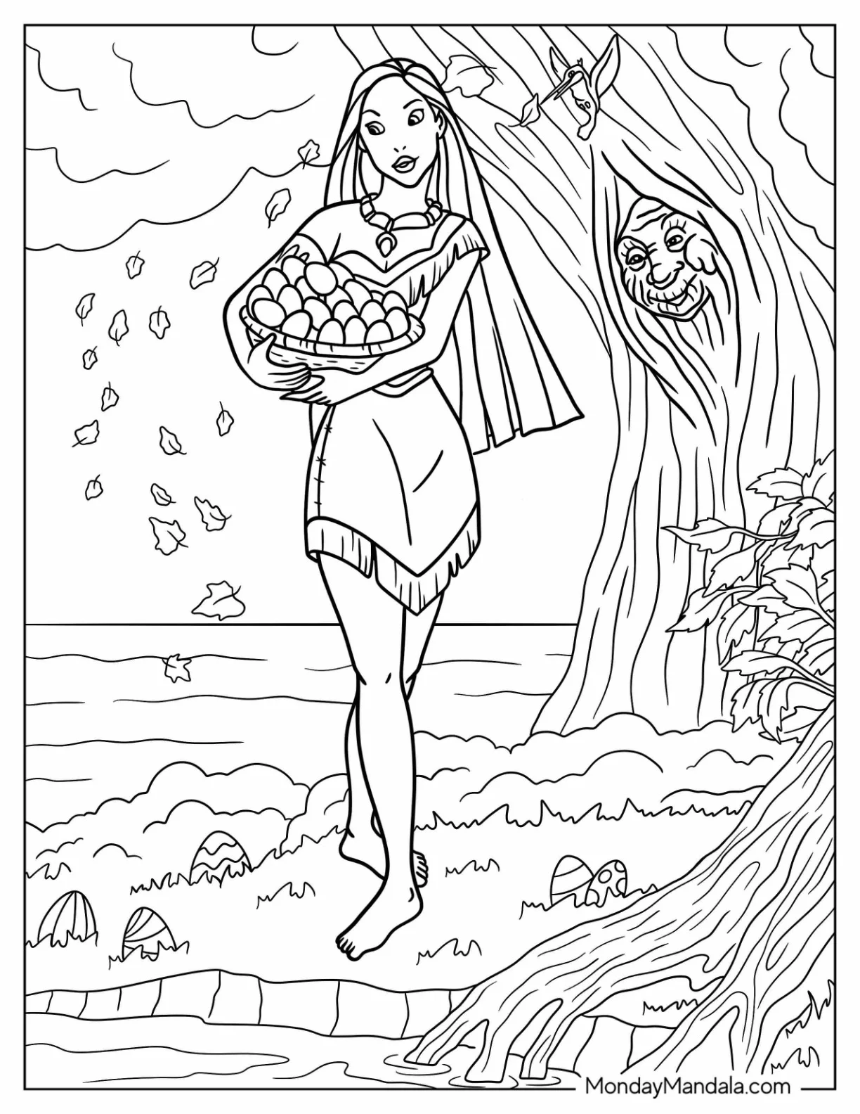 Pocahontas Holding A Basket Of Disney Easter Coloring Page Eggs coloring page