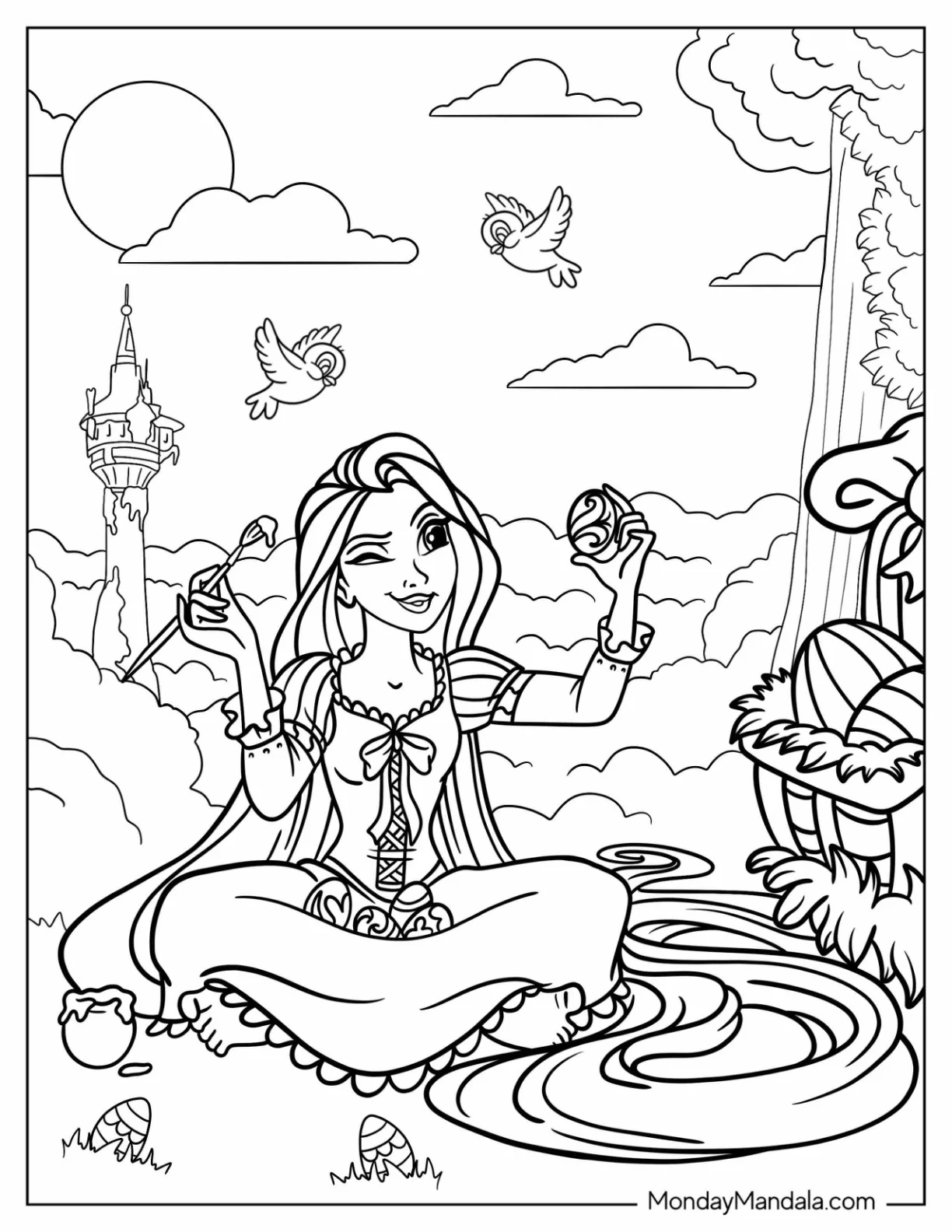 Rapunzel Painting Disney Easter Coloring Page Eggs In The Forest coloring page