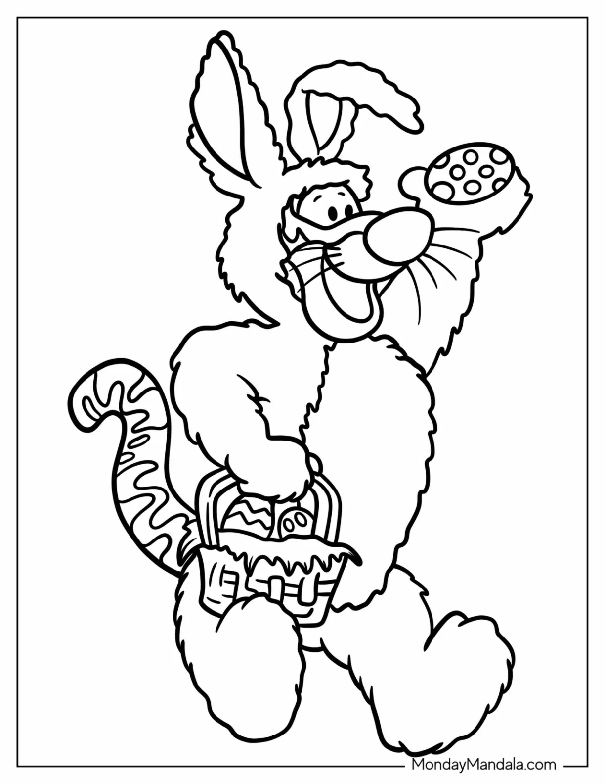 Tiger Wearing Bunny Costume Holding Disney Easter Coloring Page Eggs For Kids coloring page