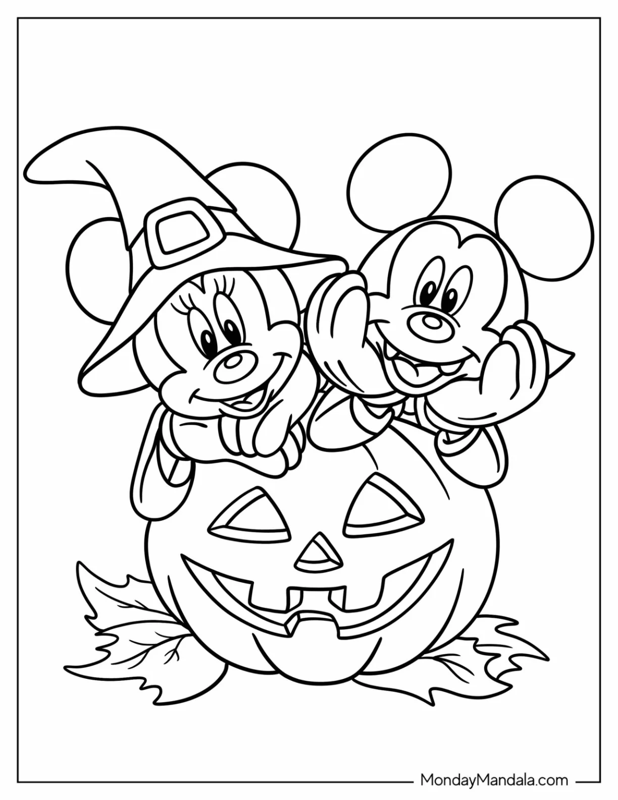 Disney Halloween Coloring Page Of Kawaii Mickey Mouse And Minnie Mouse For Kids coloring page