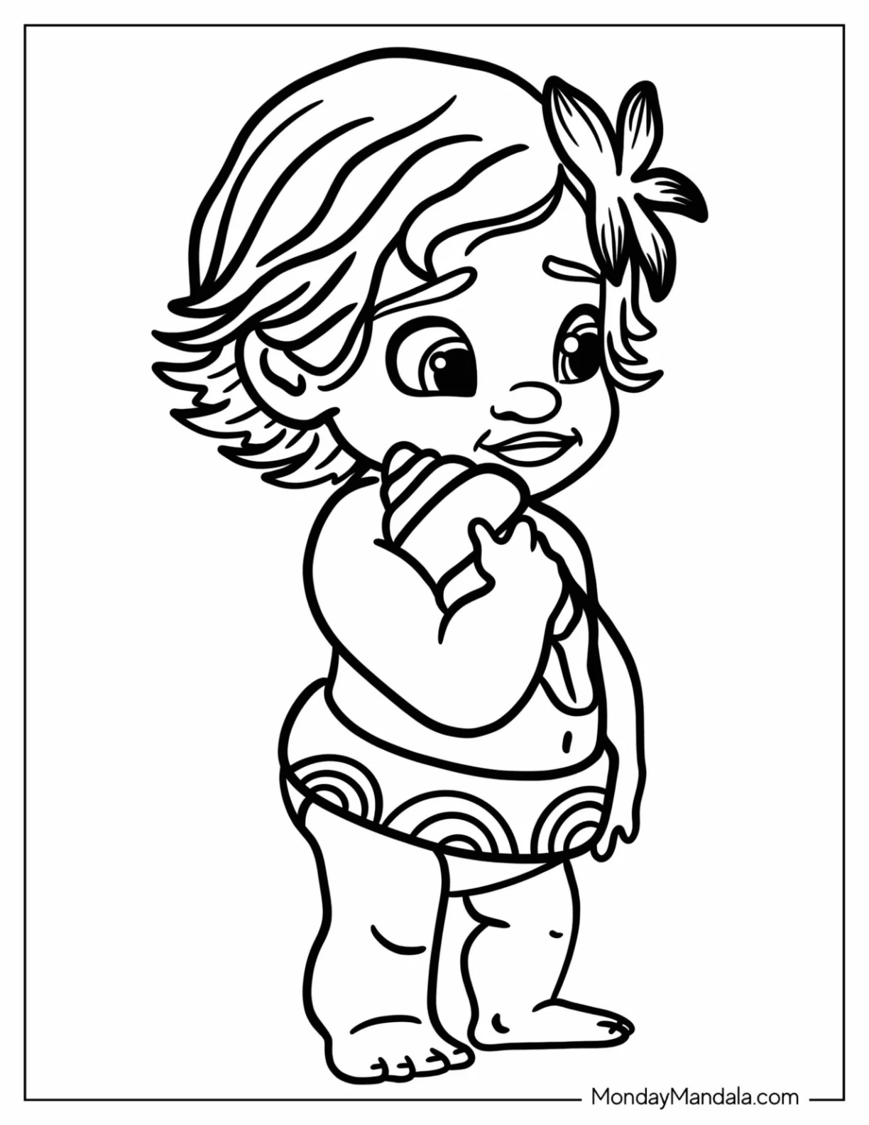 Disney Princess Coloring Page Of Baby Moana Holding Seashell coloring page