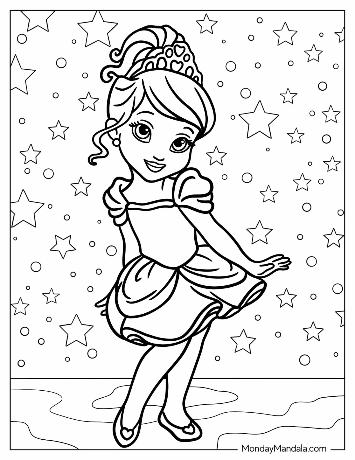 Disney Princess Coloring Page Of Chibi Cinderella In Gown coloring page