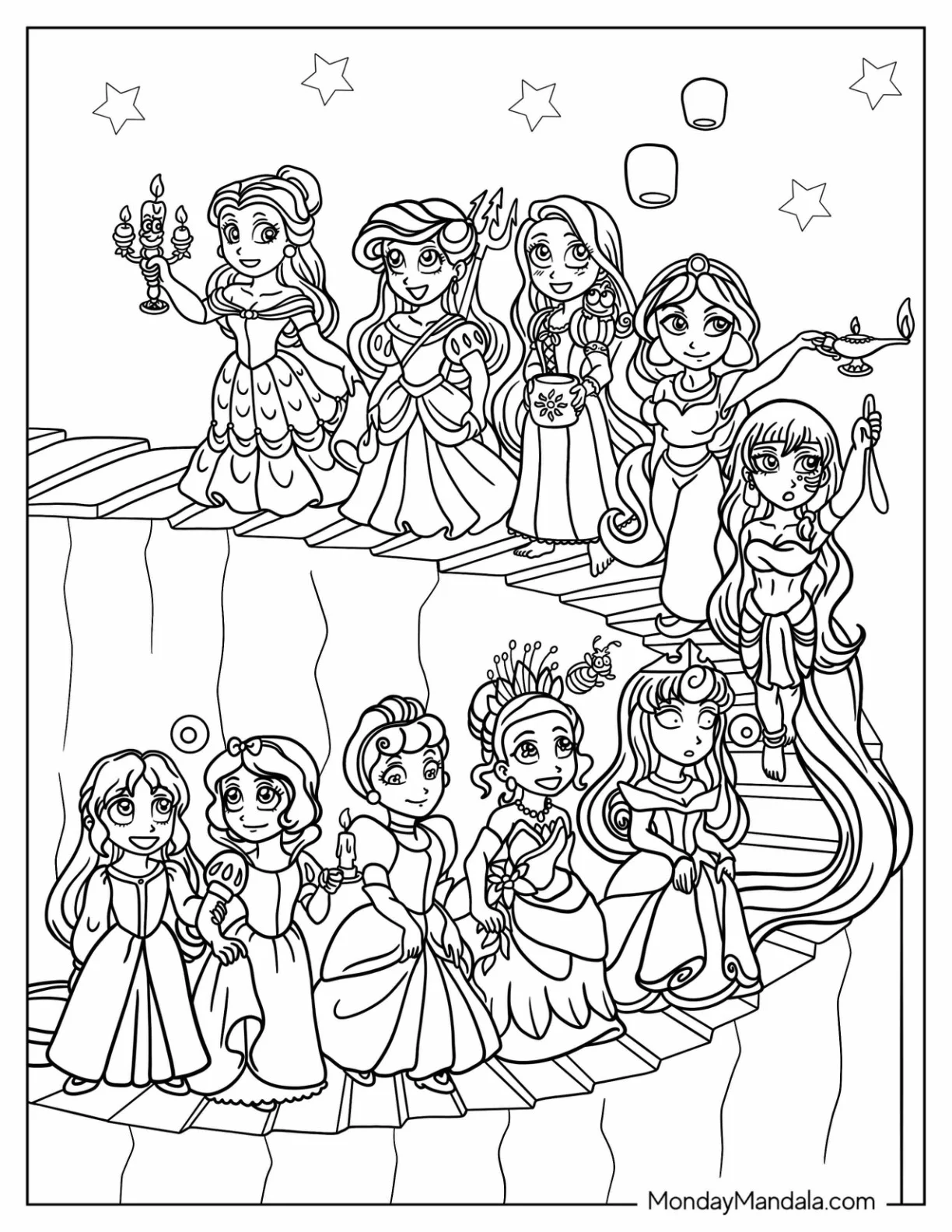 Disney Princess Coloring Page Of Chibi Versions coloring page