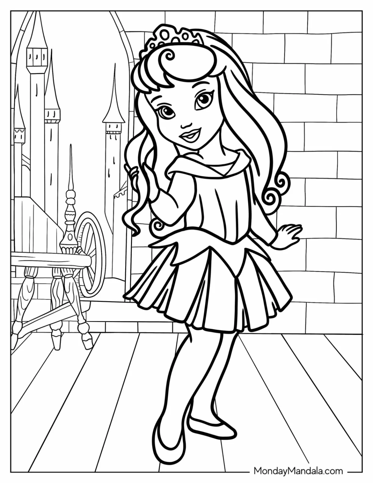 Disney Princess Coloring Page Of Cute Sleeping Beauty In Castle coloring page