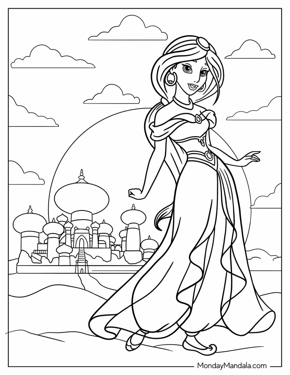 Disney Princess Coloring Page Of Jasmine Outside The Palace coloring page