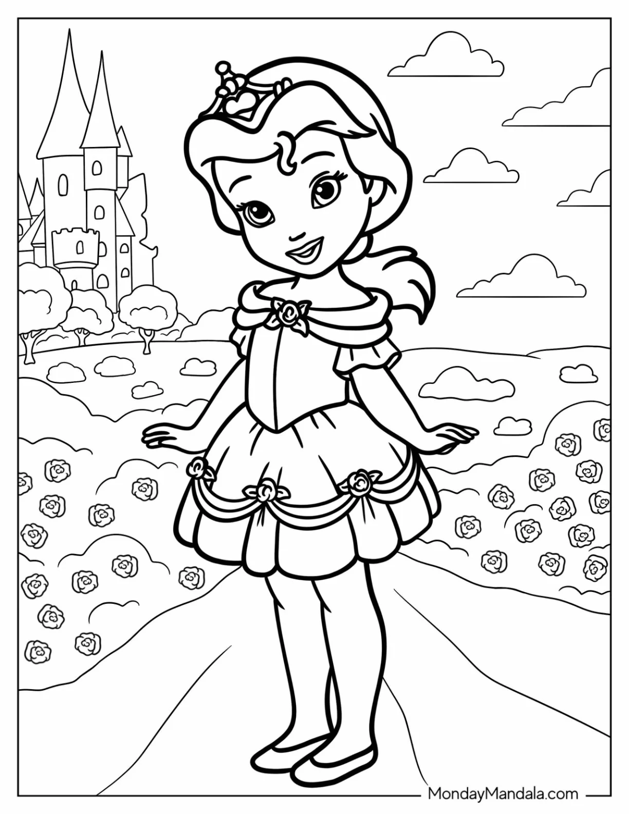 Disney Princess Coloring Page Of Little Belle In Gown coloring page