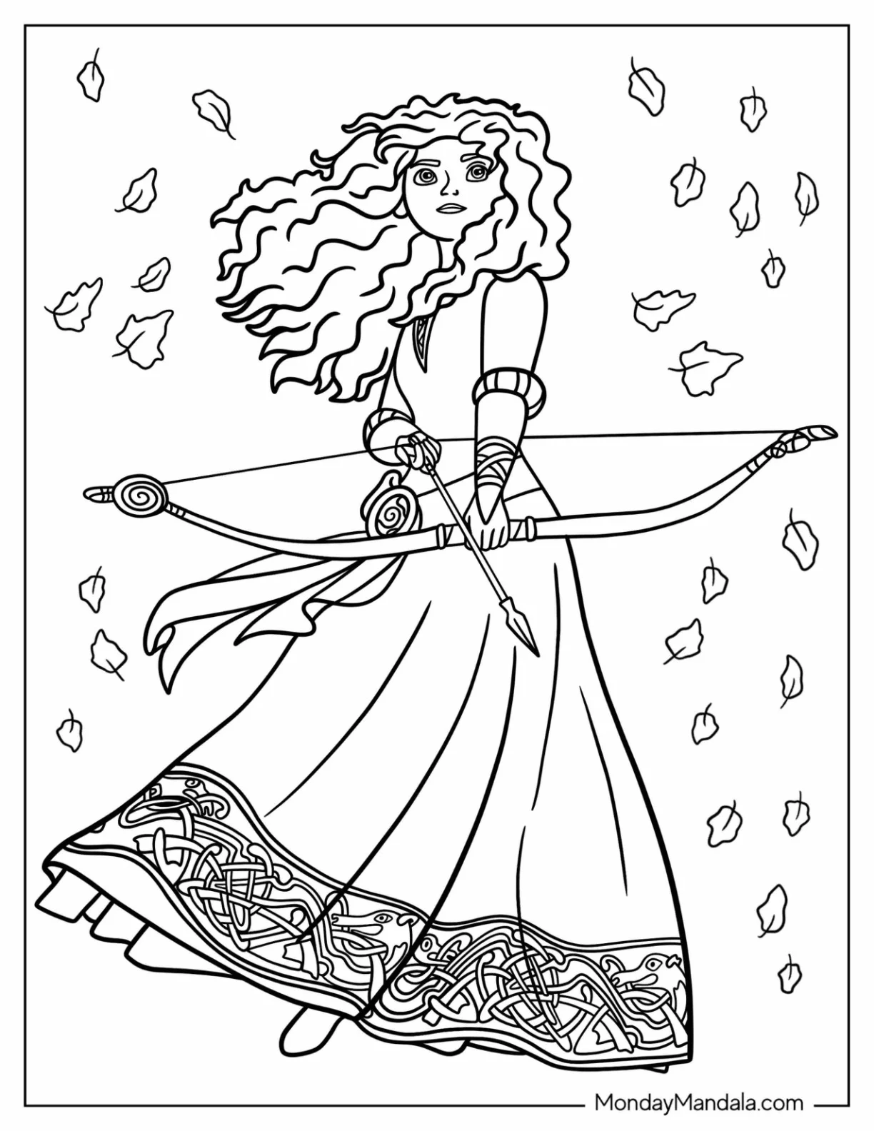 Disney Princess Coloring Page Of Merida Holding Bow And Arrow coloring page