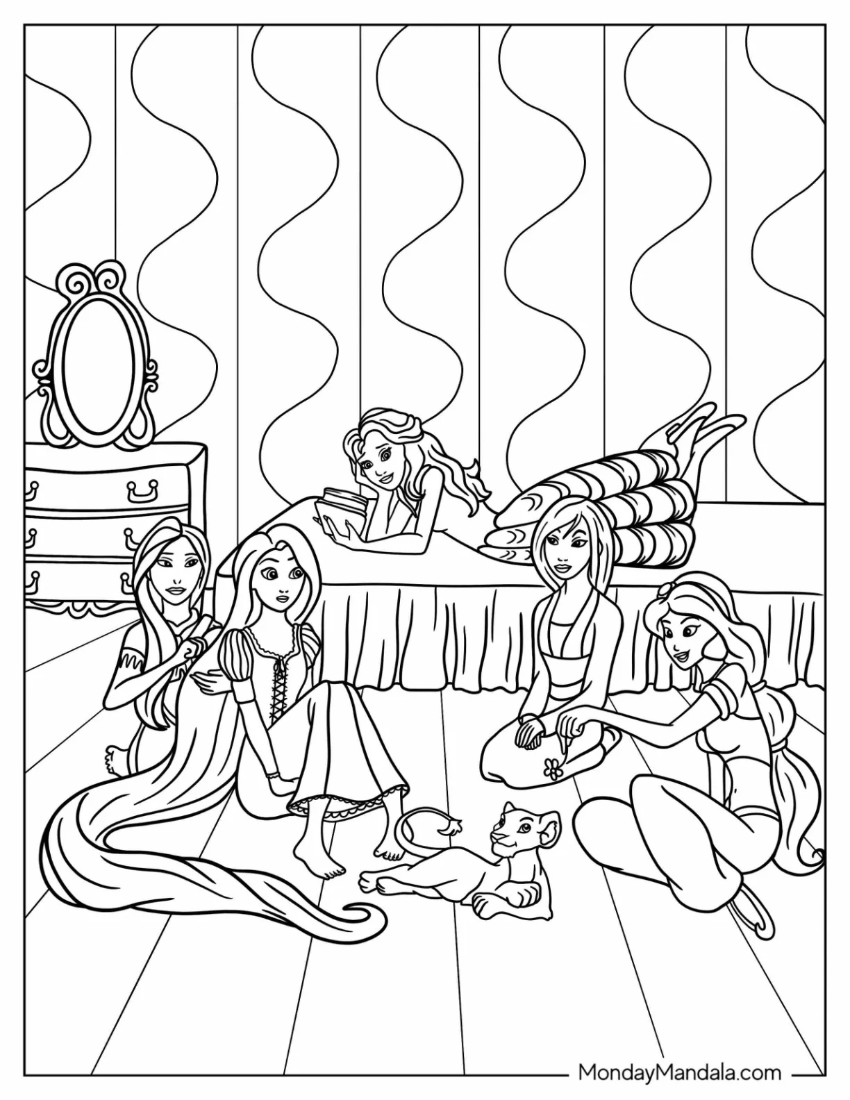 Disney Princess Coloring Page Of Sleepover coloring page