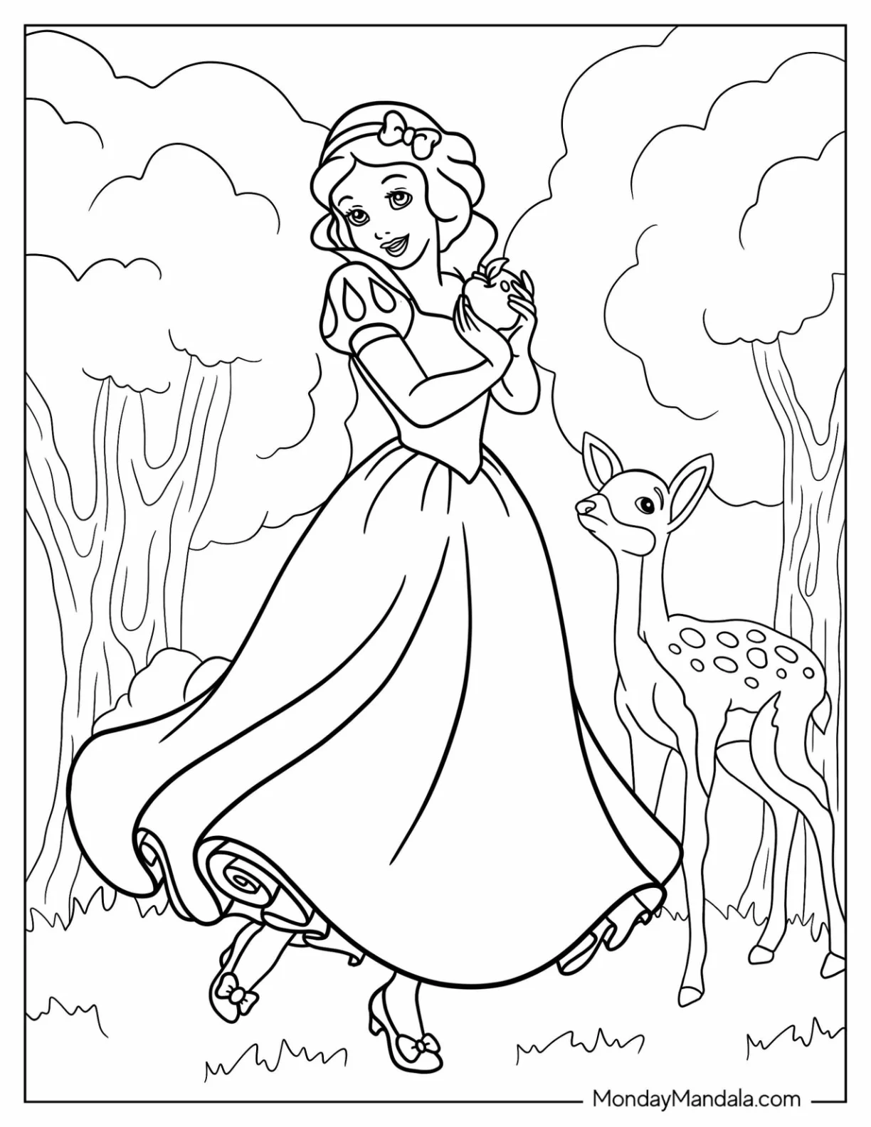 Disney Princess Coloring Page Of Snow White Singing In The Forest coloring page