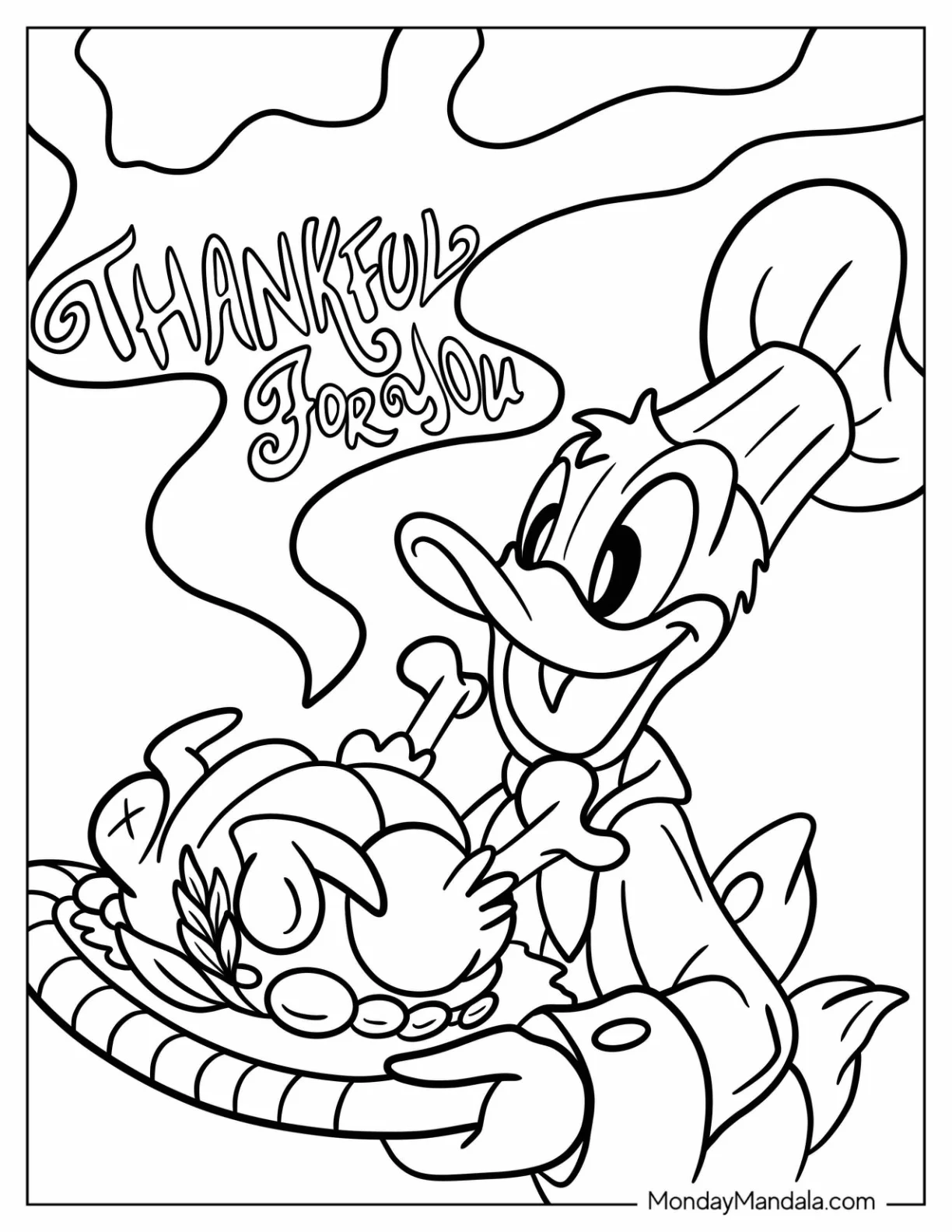 Donald Duck Serving Disney Thanksgiving Coloring Page Turkey coloring page