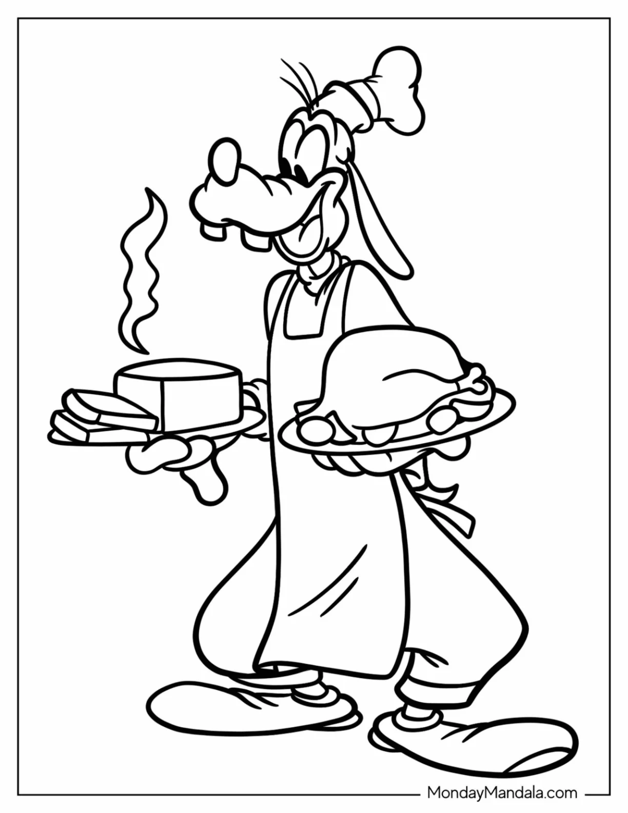 Easy Goofy Serving Disney Thanksgiving Coloring Page Turkey And Fresh Bread For Kids coloring page