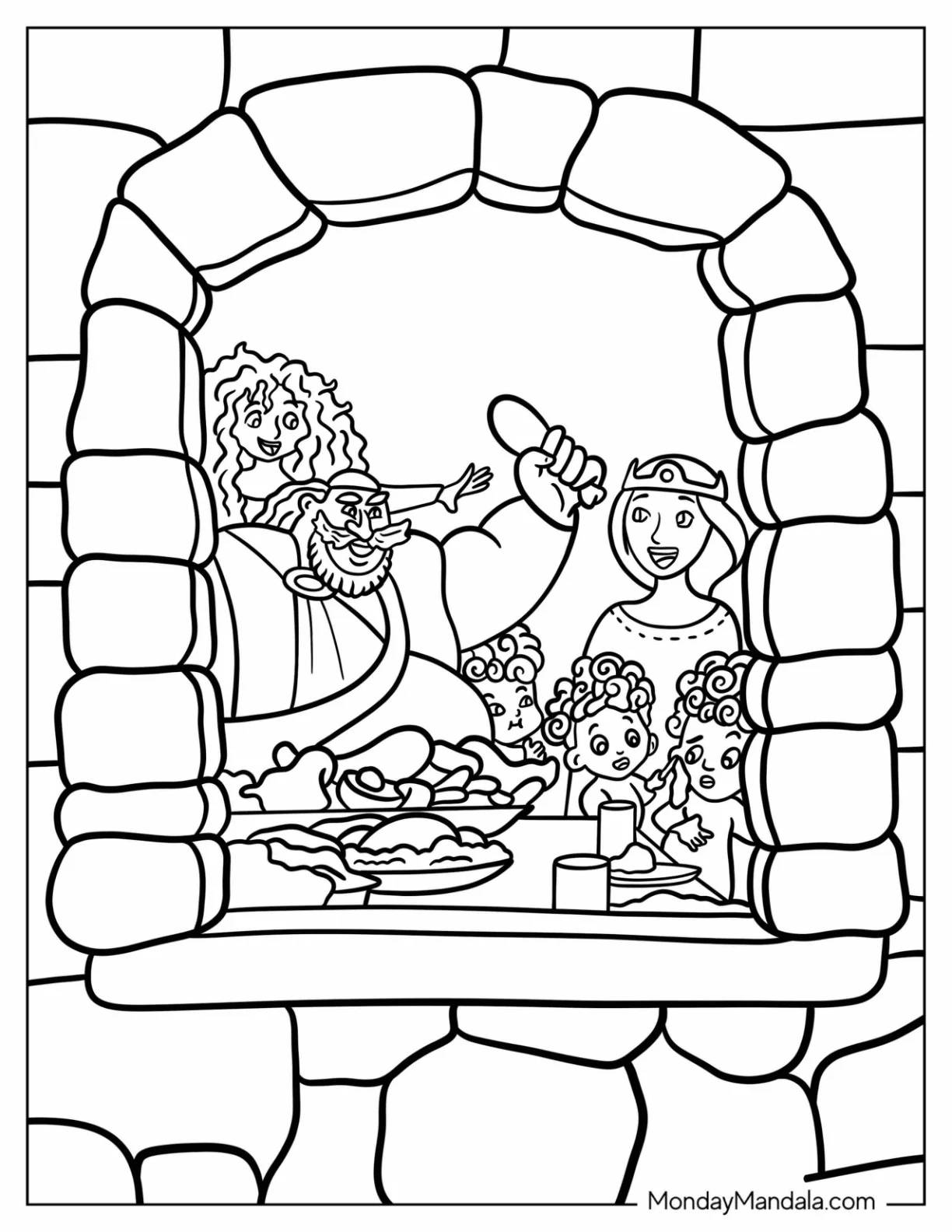 Merida And Her Family Celebrating Disney Thanksgiving Coloring Page coloring page