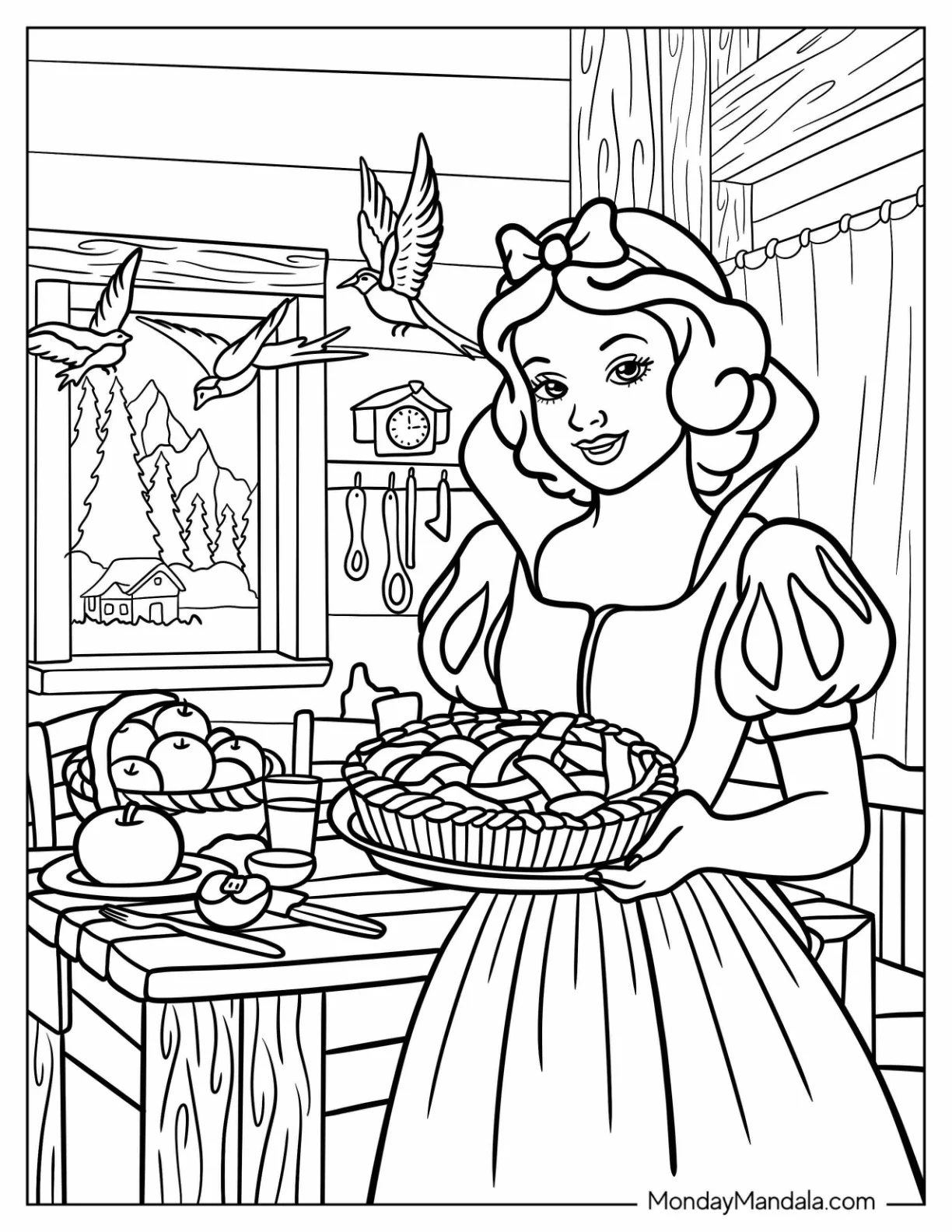 Pretty Snow White Holding A Disney Thanksgiving Coloring Page Pie coloring page