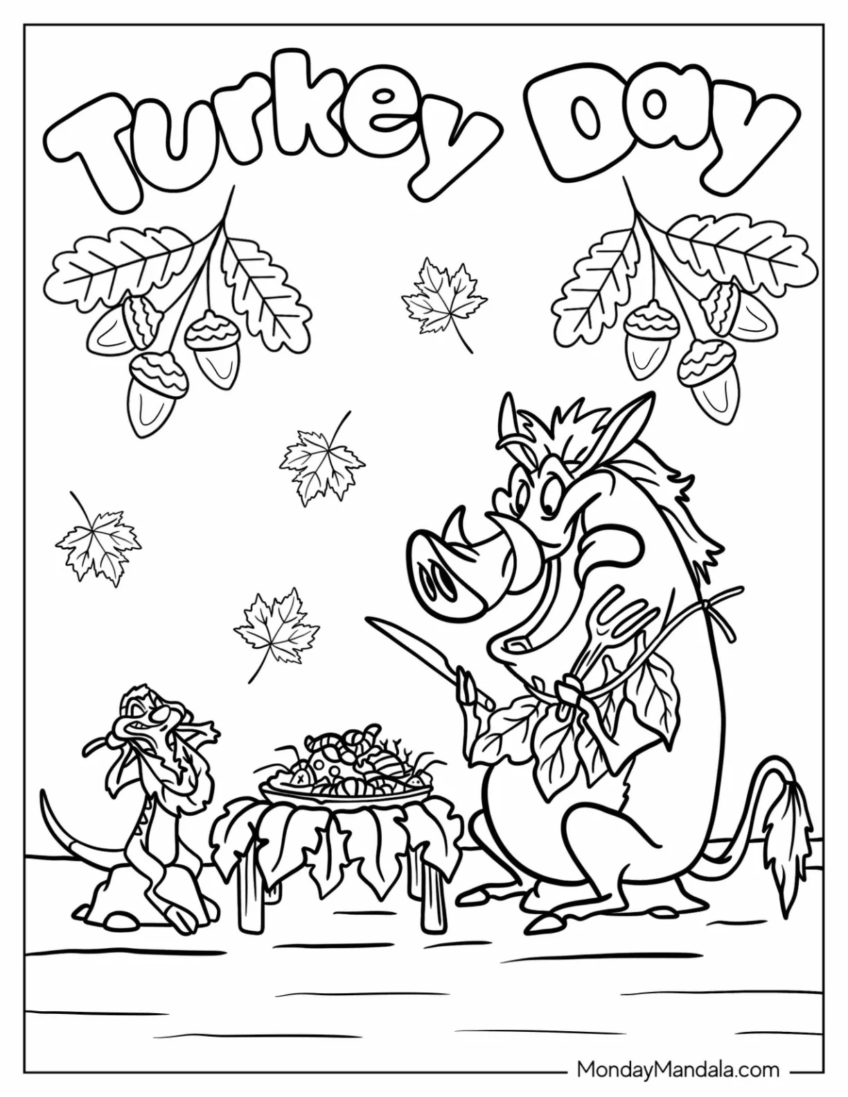 Timon And Pumba Celebrating Disney Thanksgiving Coloring Page coloring page