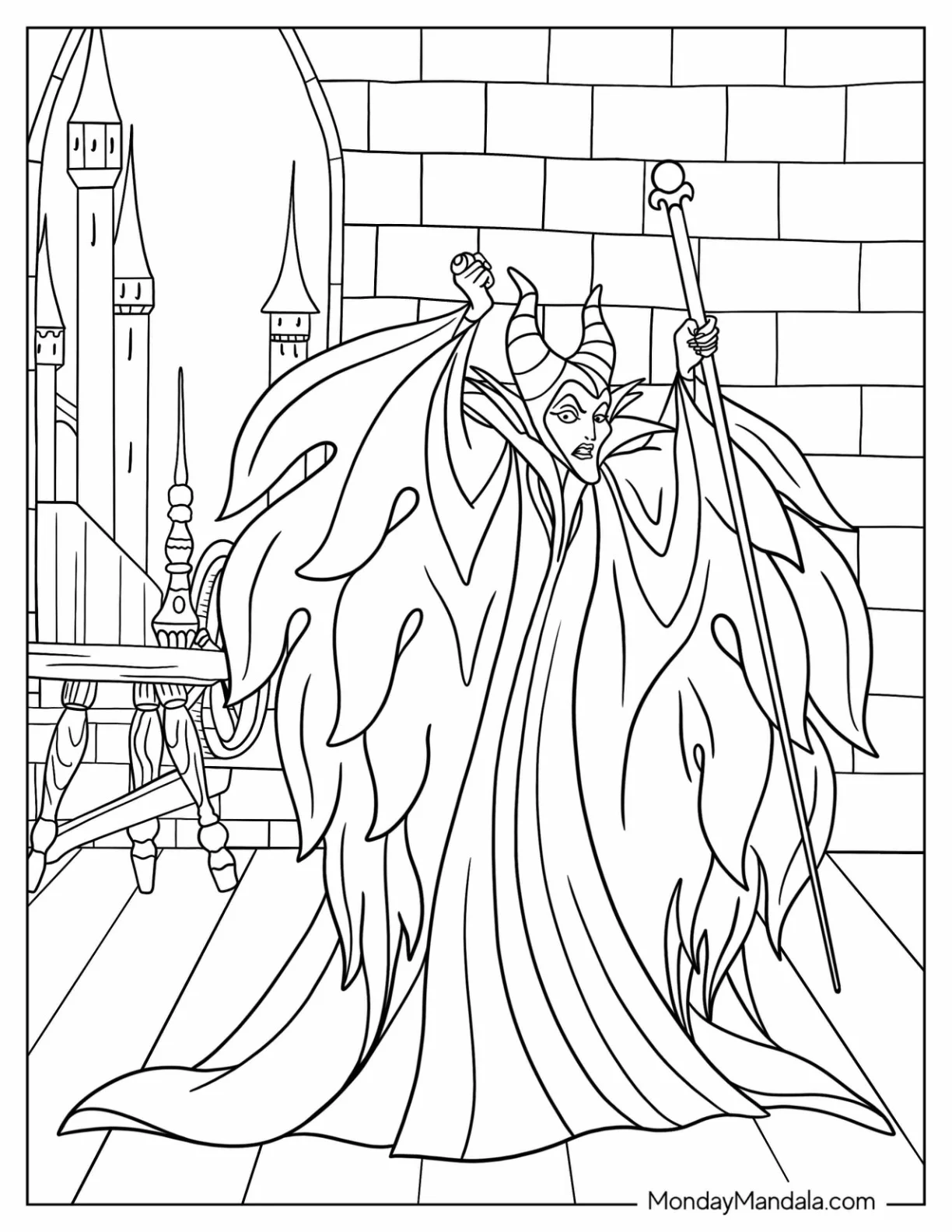 Disney Villain Coloring Page Of Angry Maleficent Outside Castle coloring page