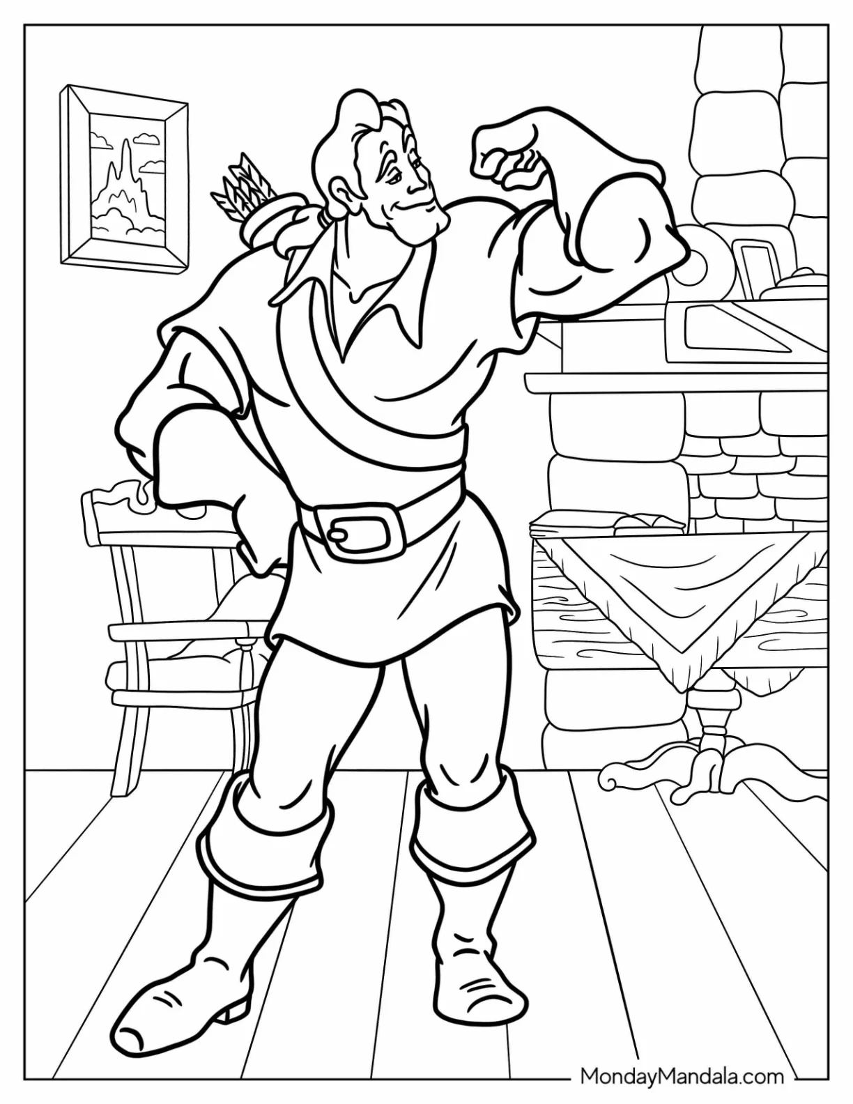 Disney Villain Coloring Page Of Gaston Flexing Muscles Disney Villain coloring page — printable line art