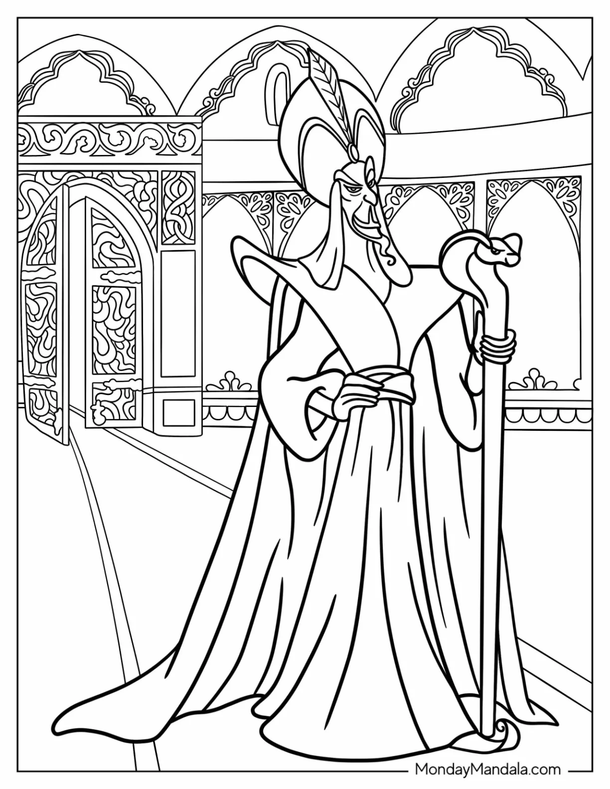 Disney Villain Coloring Page Of Jafar In Sultan s Palace coloring page — printable line art
