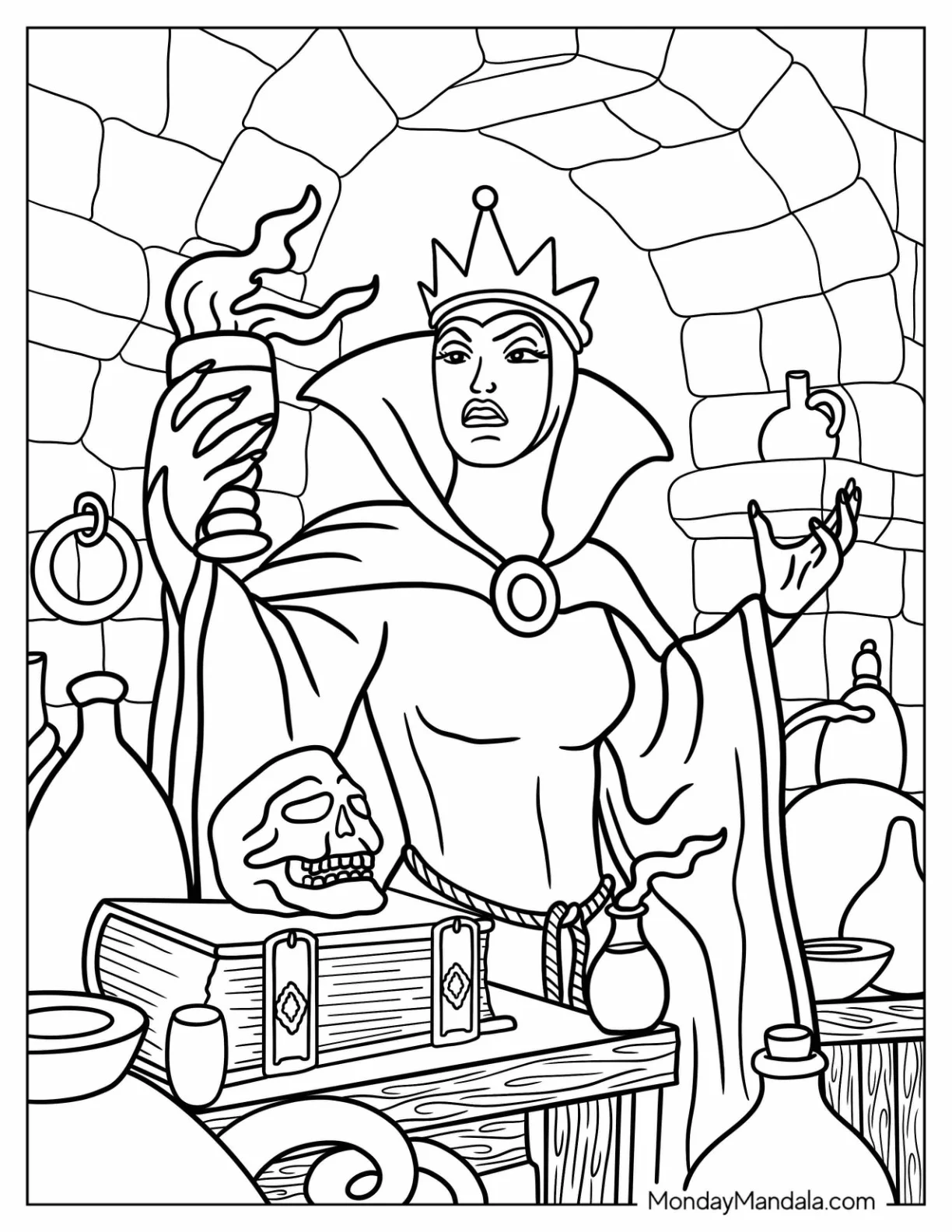 Disney Villain Coloring Page Of Queen Grimhilde Holding Goblet coloring page
