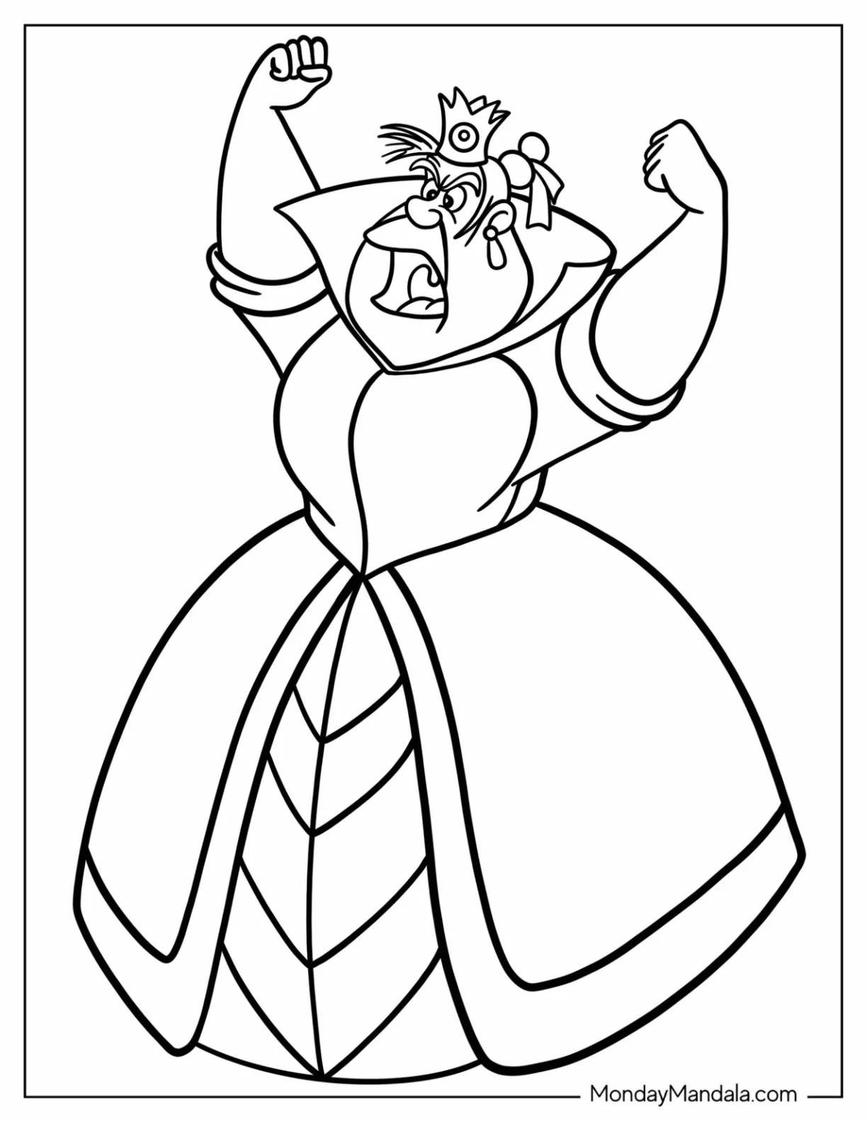 Disney Villain Coloring Page Of Queen Of Hearts Throwing A Tantrum For Kids coloring page