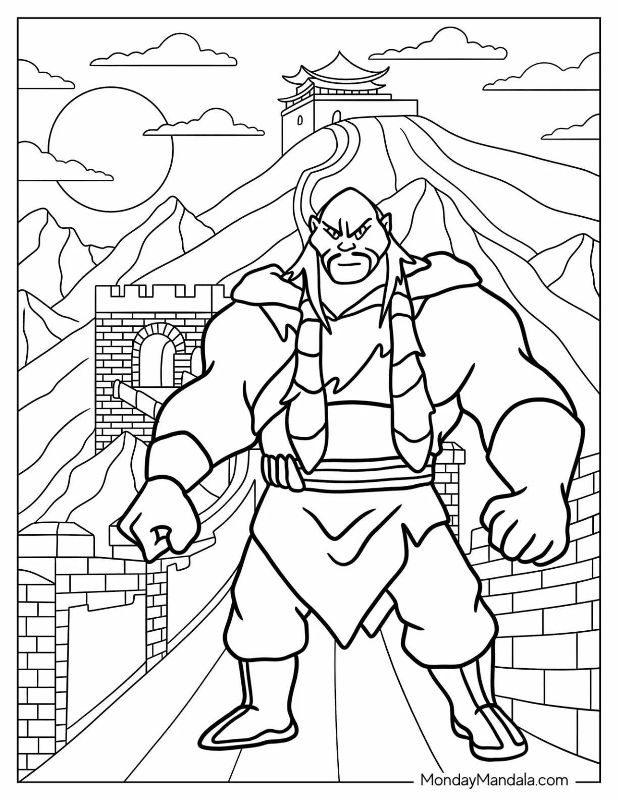 Disney Villain Coloring Page Of Shan Yu On Great Wall Of China coloring page — printable line art