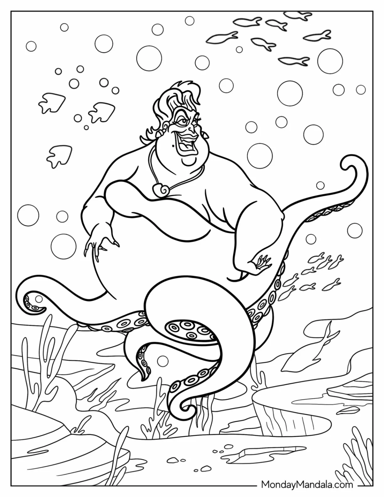 Disney Villain Coloring Page Of Ursula Under The Sea For Kids coloring page