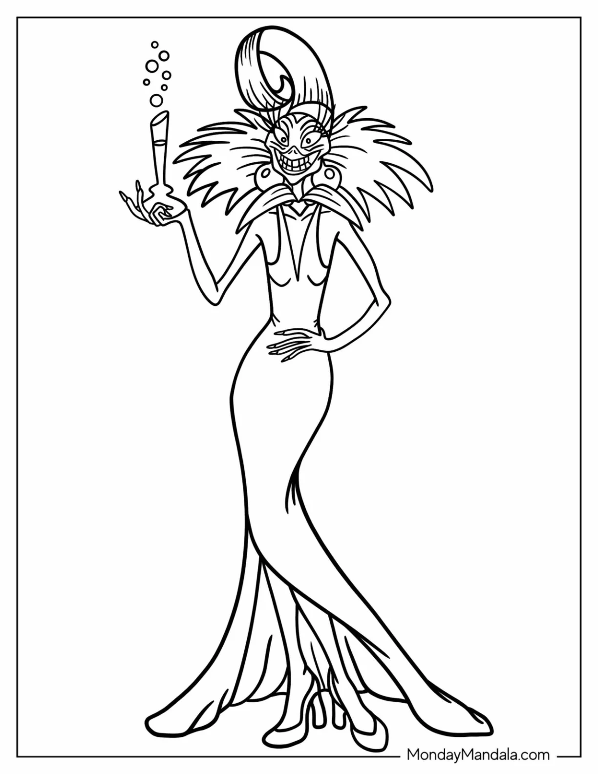 Disney Villain Coloring Page Of Yzma Holding Bubbling Wine coloring page