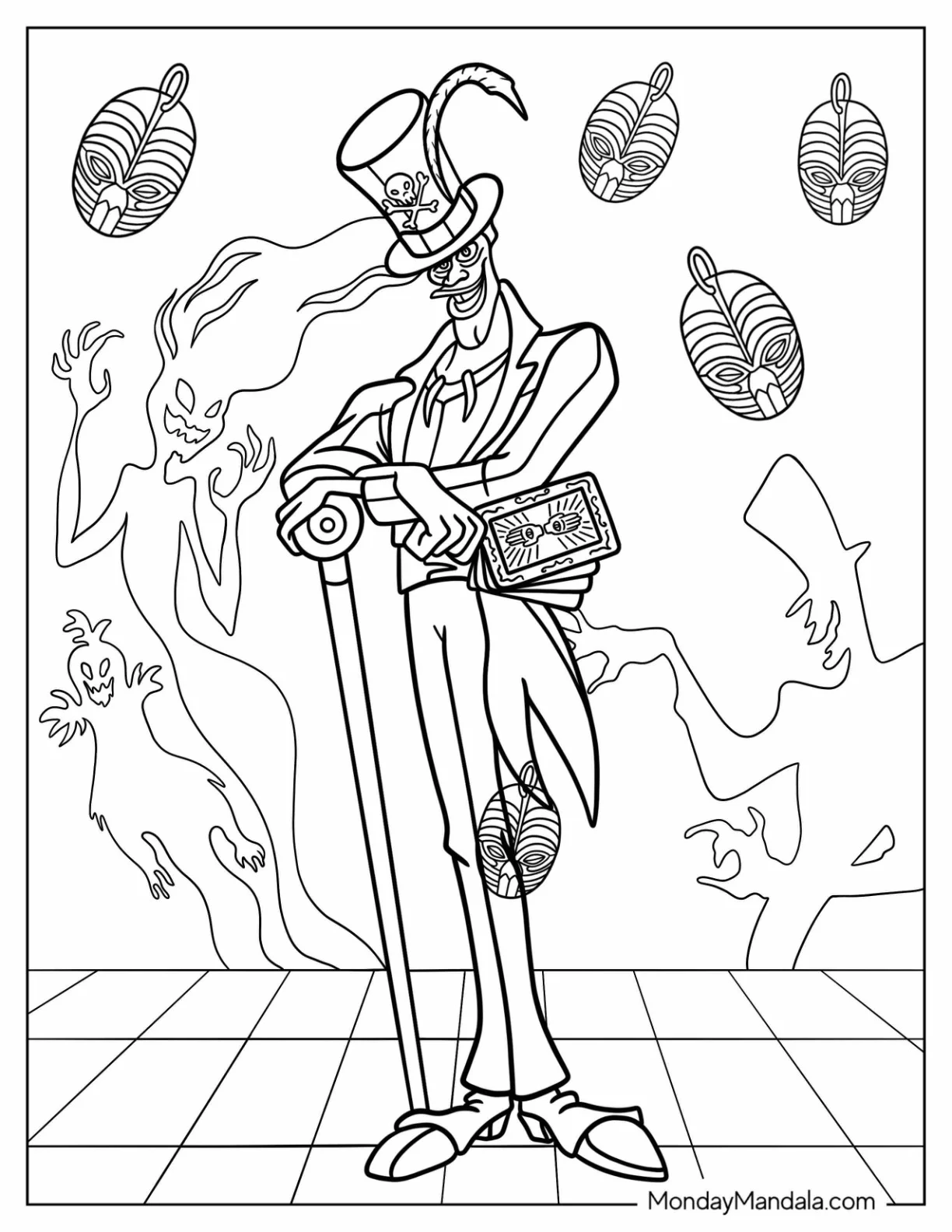 Dr. Facilier With Dark Magic Disney Villain Coloring Page coloring page — printable line art