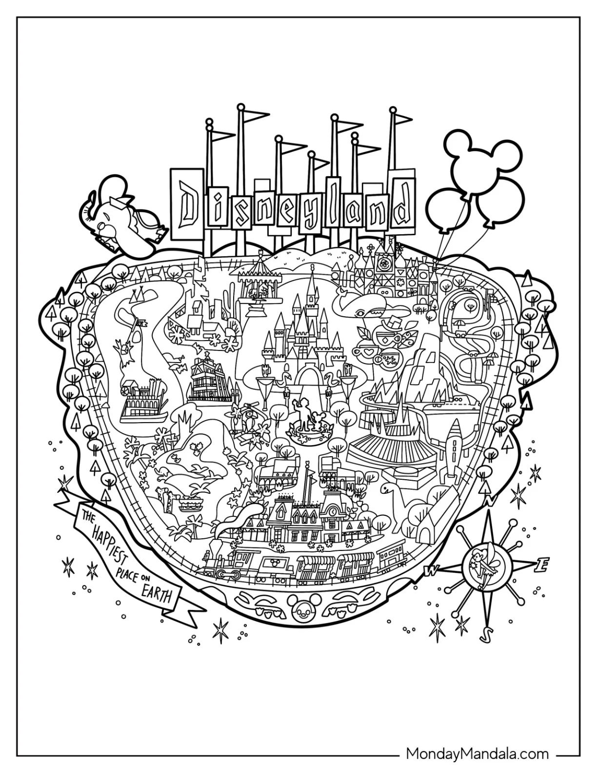 Detailed Disneyland Coloring Page Map coloring page