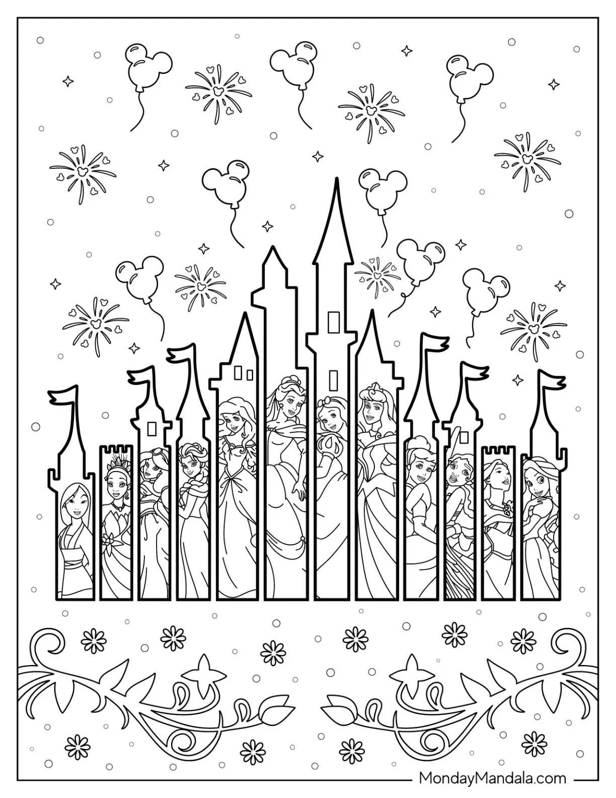 Disneyland Coloring Page Castle Image With Princesses coloring page