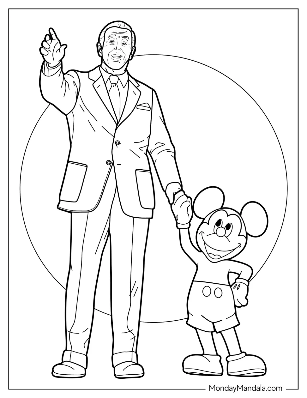 Disneyland Coloring Page Of Walt Disney With Mickey Mouse Statue coloring page