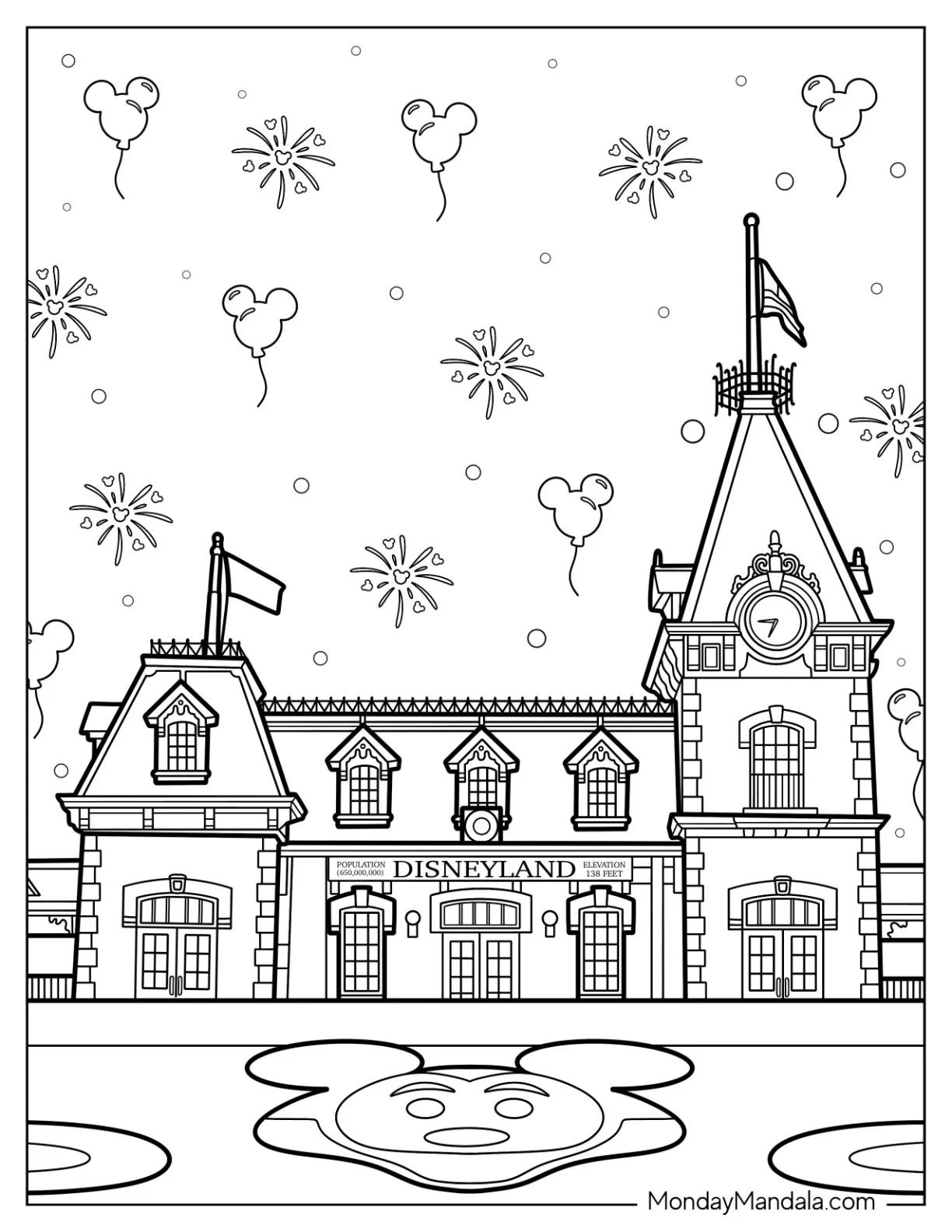 Disneyland Coloring Page Railroad Main Street Station coloring page