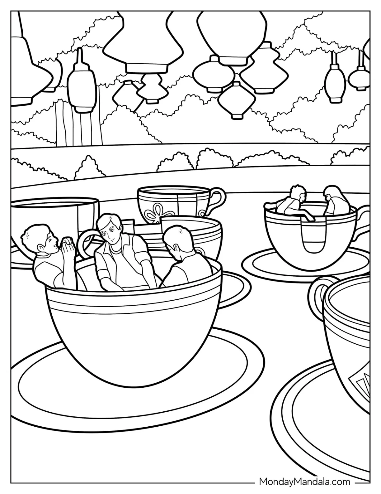Mad Tea Party Disneyland Coloring Page Ride For Kids coloring page