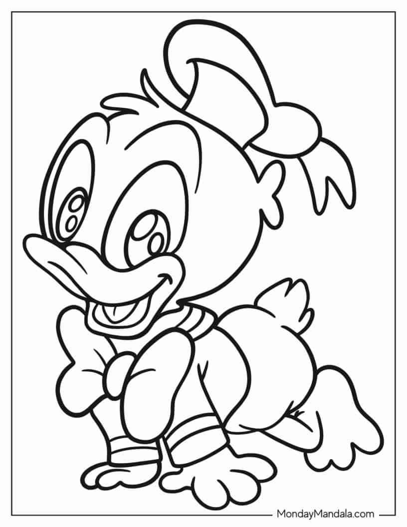 Baby Donald Duck Crawling coloring page — printable line art