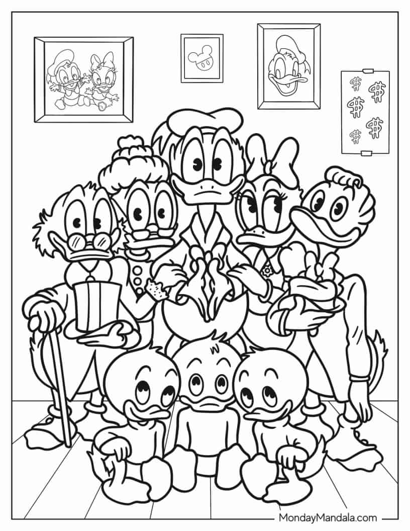 Coloring Page Of Donald Duck With Family coloring page — printable line art