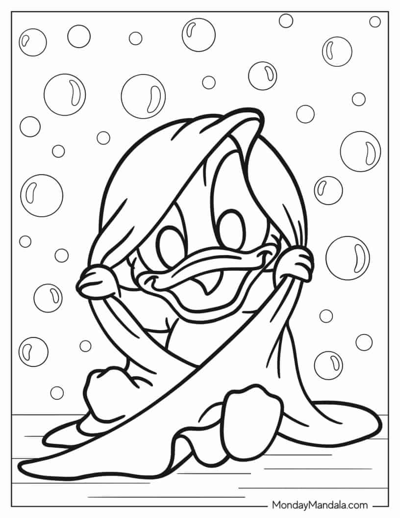 Coloring Sheet Of Baby Donald Duck Under Blanket coloring page