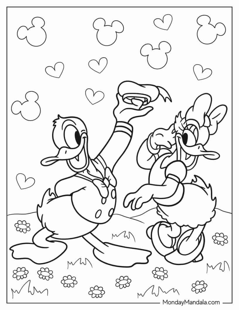 Coloring Sheet Of Donald Duck Courting Daisy Duck coloring page — printable line art