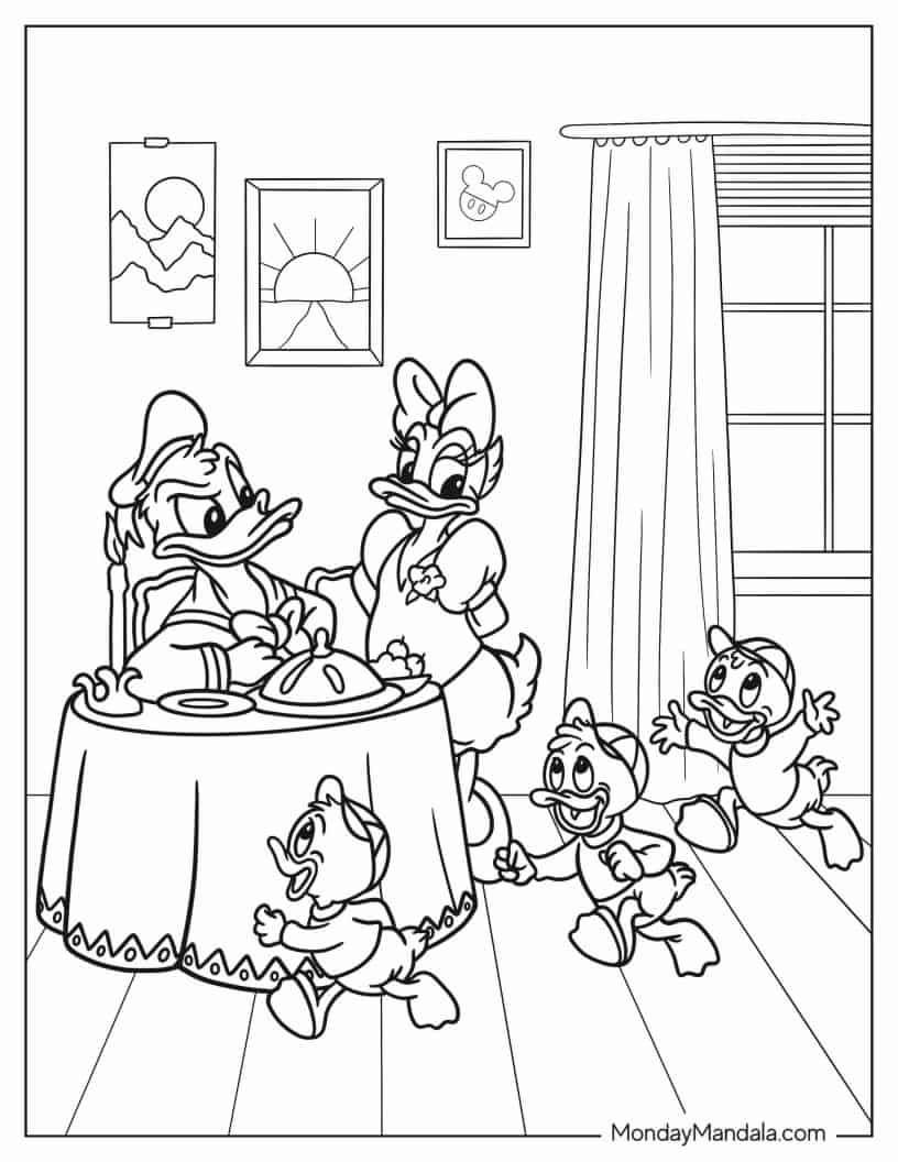 Donald, Daisy, And Their Nephews Coloring Sheet coloring page