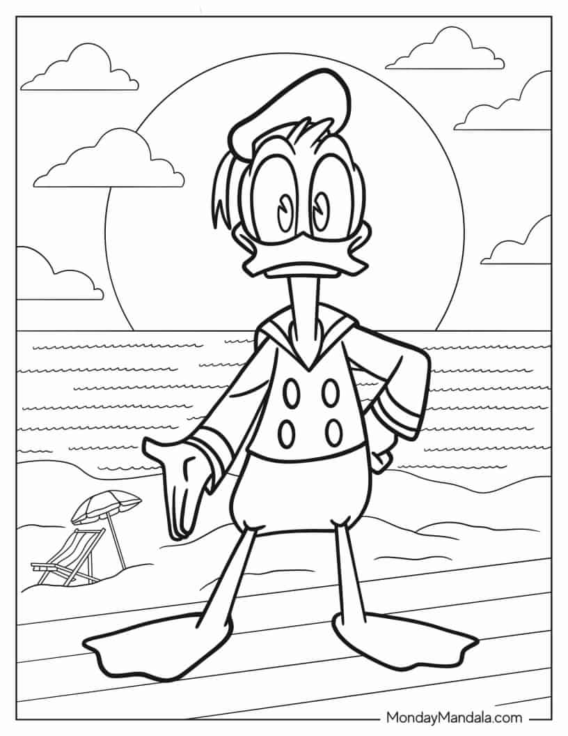 Donald Duck At The Beach Coloring In For Kids coloring page