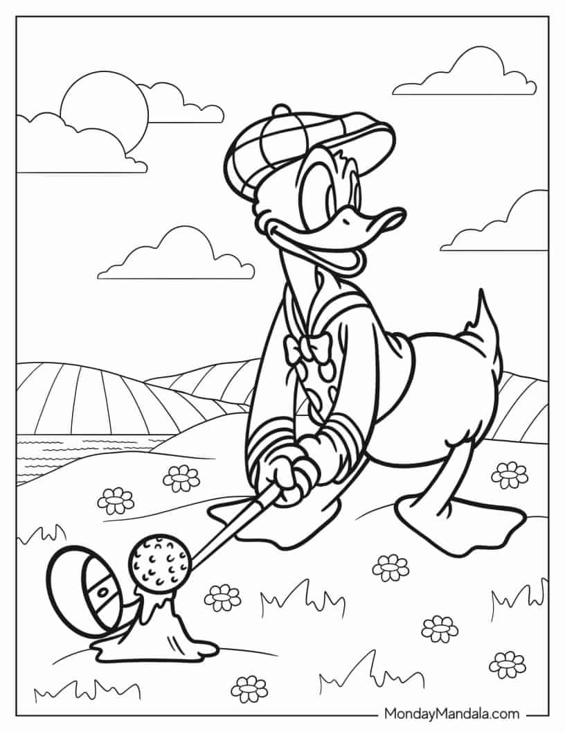 Donald Duck Playing Golf Coloring In coloring page