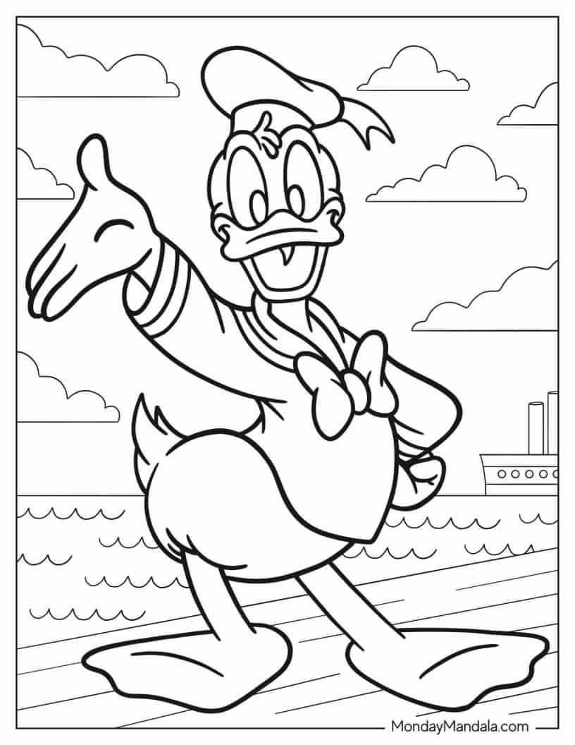 Donald Duck Waving At Port Coloring Sheet coloring page