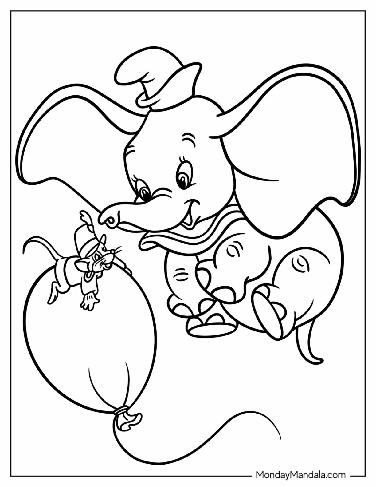 Dumbo Coloring Page Playing With Timothy Mouse On Balloon coloring page