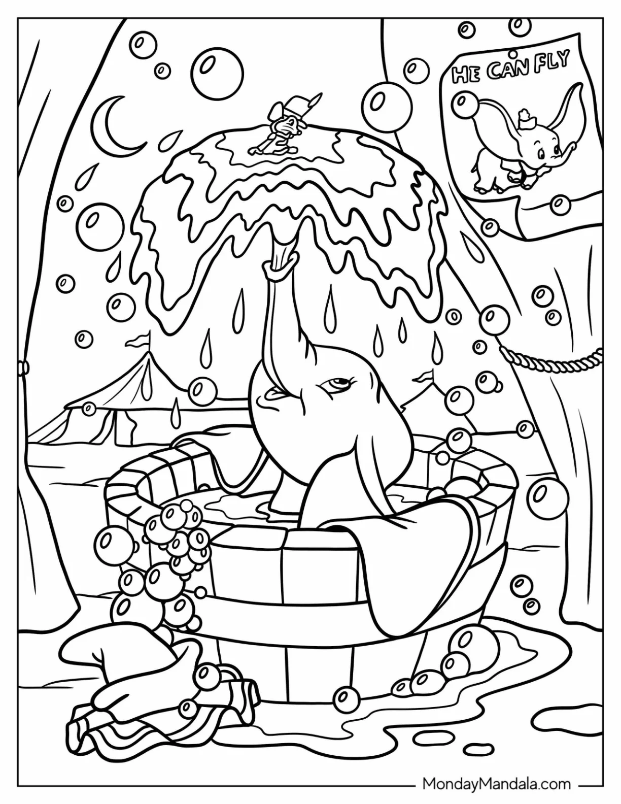 Dumbo Coloring Page Spraying Water While Bathing coloring page
