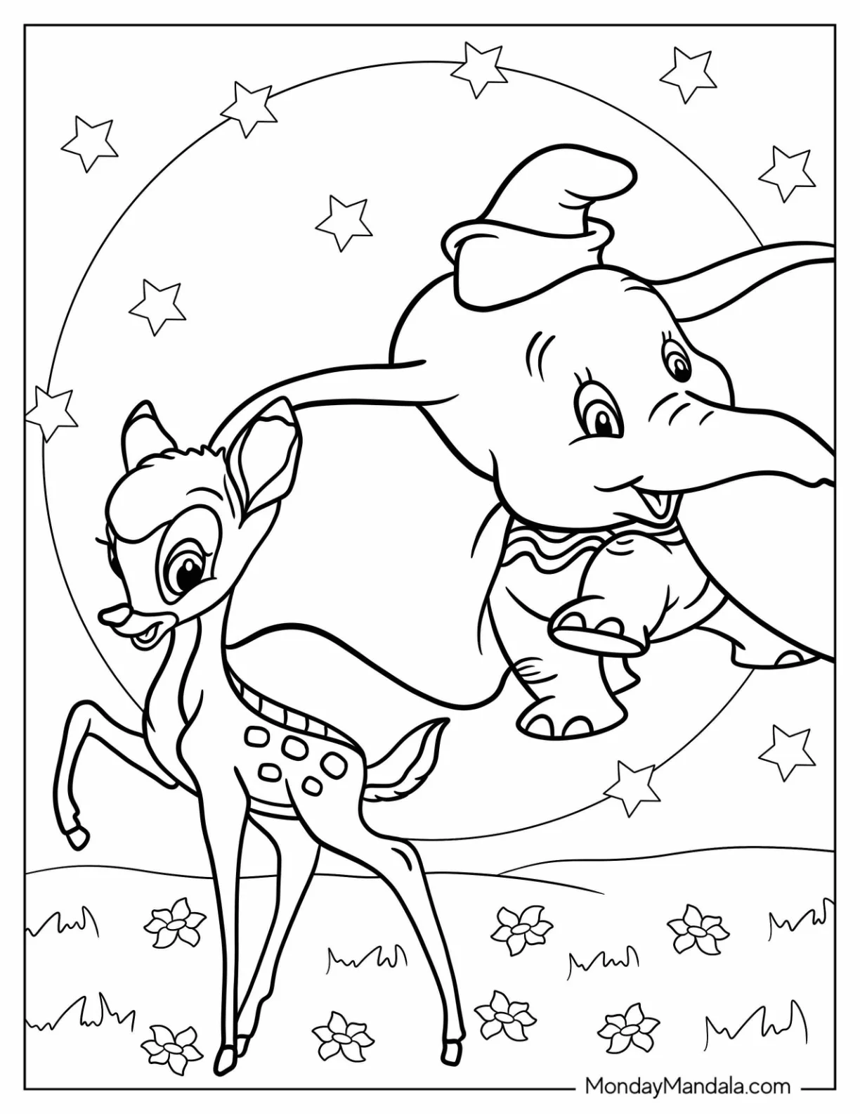 Dumbo Coloring Page With Bambi coloring page
