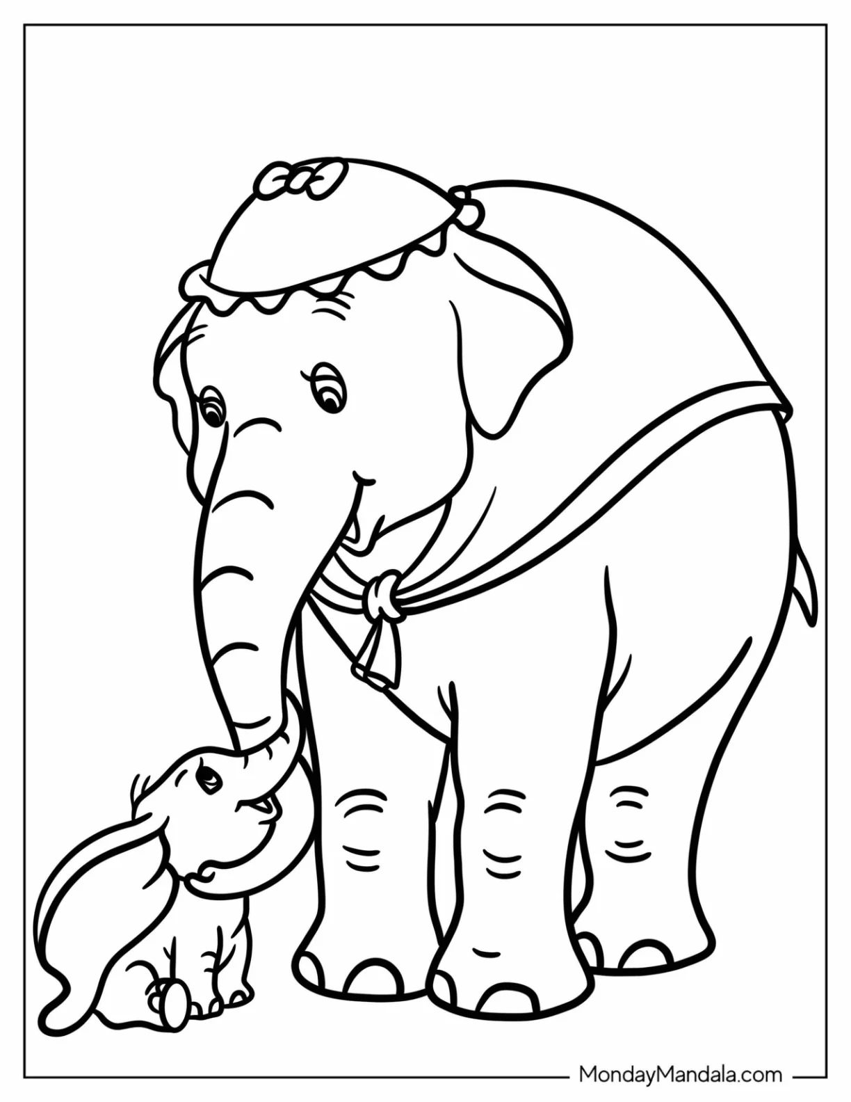 Simple Mrs. Jumbo With Baby Dumbo Coloring Page Outline For Kids coloring page