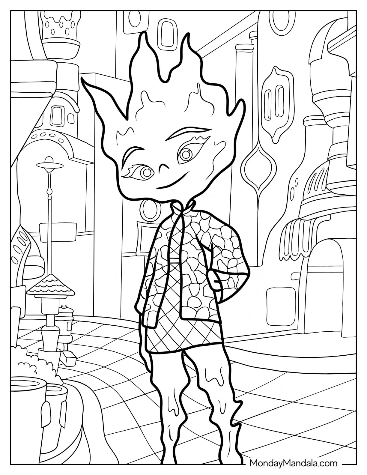 Detailed Elemental Coloring Page Of Ember Lumen In Element City coloring page